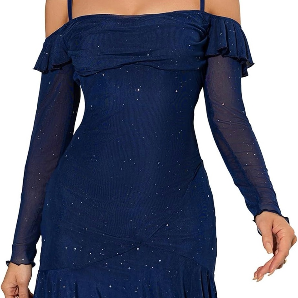 Elegant Navy Blue Off-Shoulder Dress